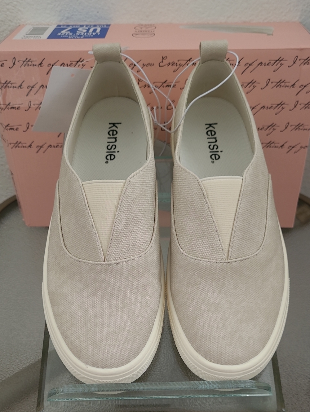 kensie Salia Neutral Slip-On Canvas Sneakers in Light Beige